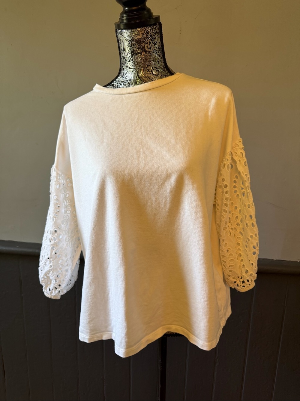 a new day White Eyelet Sleeve Crewneck Sweatshirt